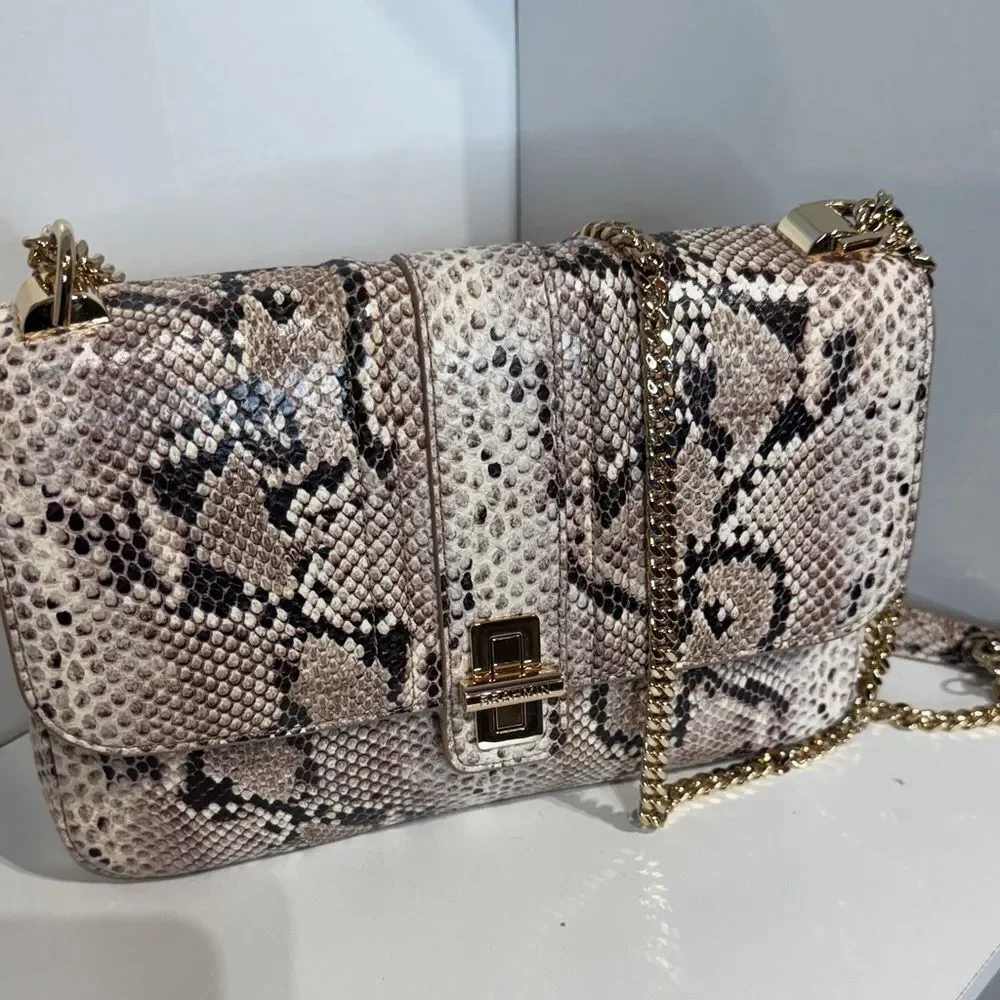 Brahmin Rosalie Snakeskin Crossbody Bag with Gold Chain